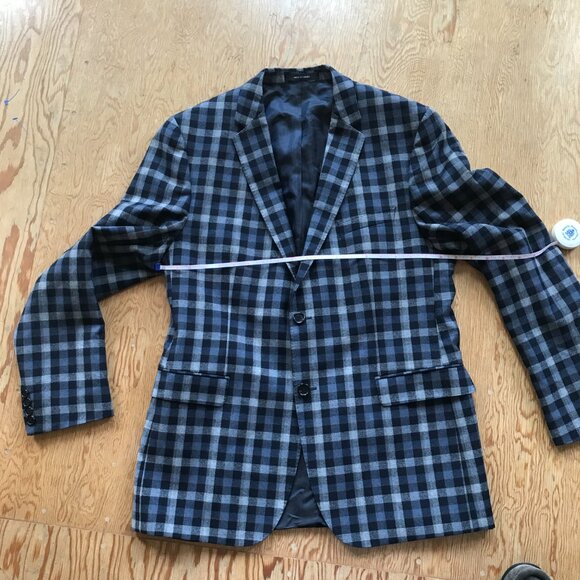 Blue & Grey Check Hugo Boss Wool Blazer - Picture 3 of 16